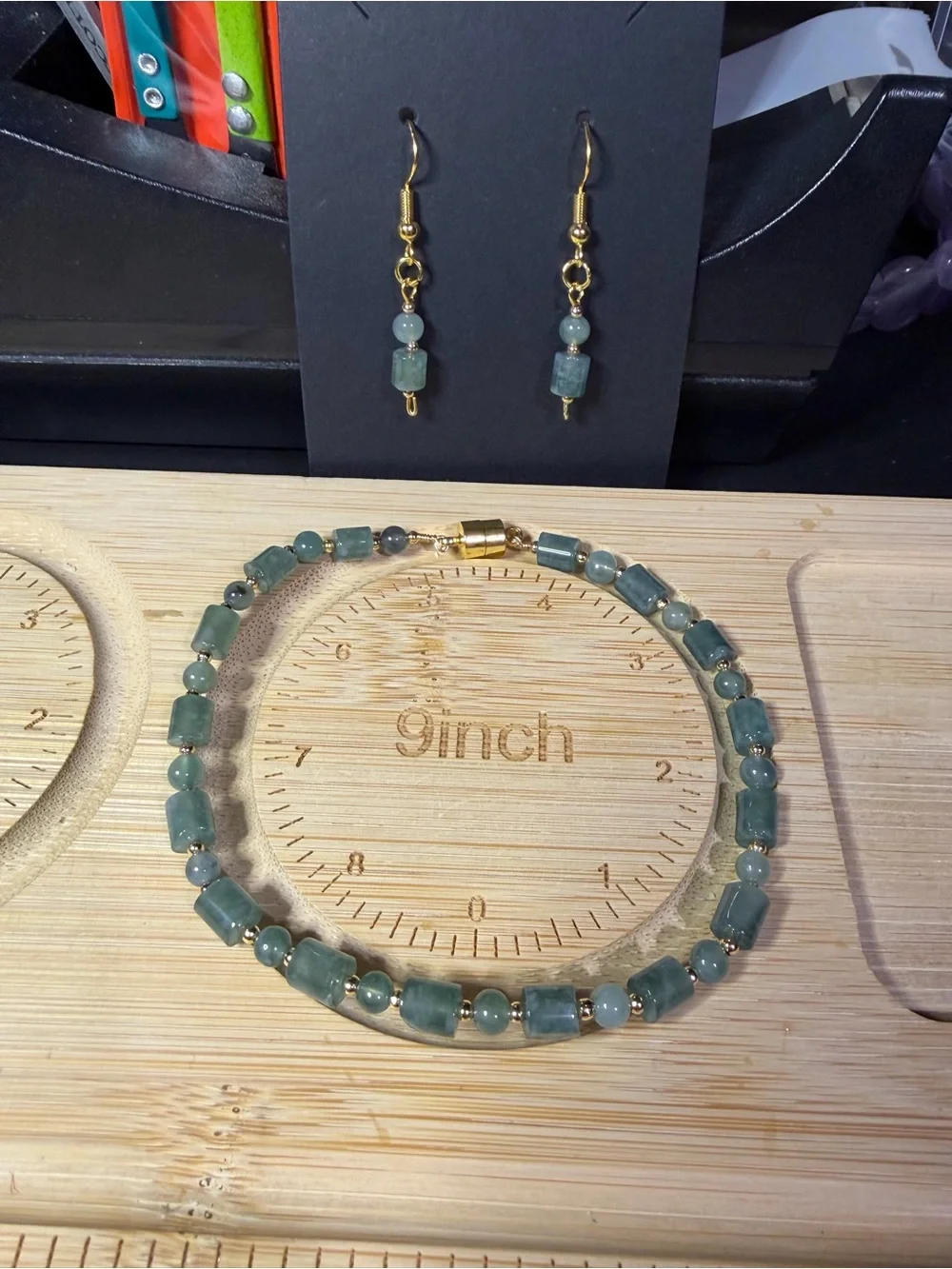 💚 Natural Burmese Blue Jadeite Bracelet  & Earring Set
